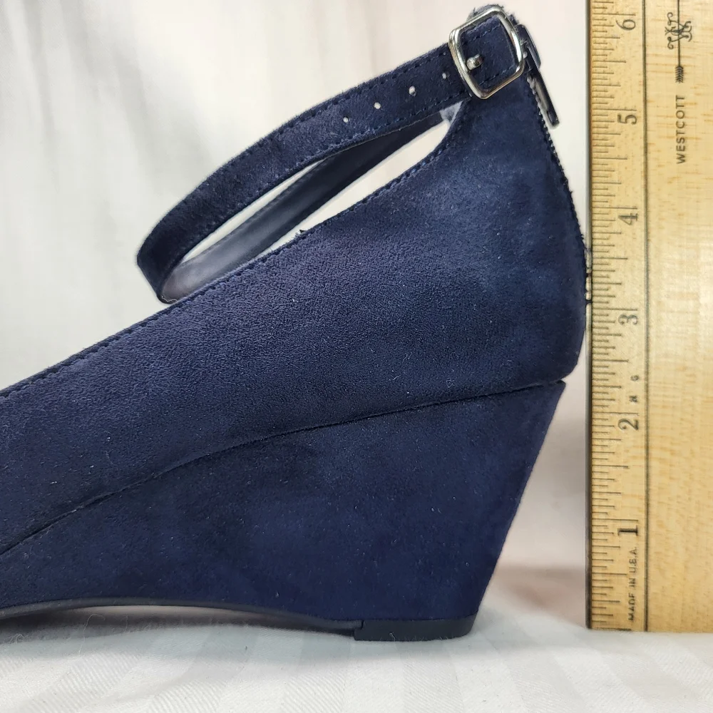 It's Ok Amal Blue SHOES Womens Size 11 Wedge Heels Strapped Ankle Zip Closed Toe